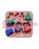 Силиконова форма за коледни сладки молд с 11 фигури